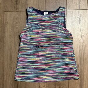 Lands End Womens 10P Tankini Swim Top Multicolor Space Dye Stripe High Neck Pink